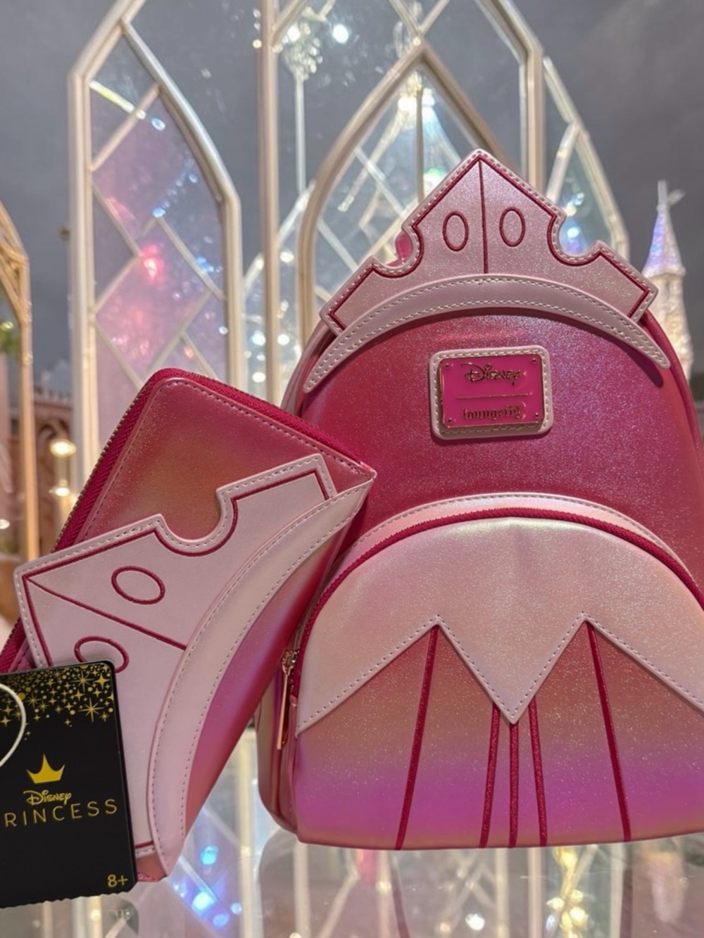 Sleeping Beauty Aurora Iridescent Shiny Loungefly Backpack Wallet NWT